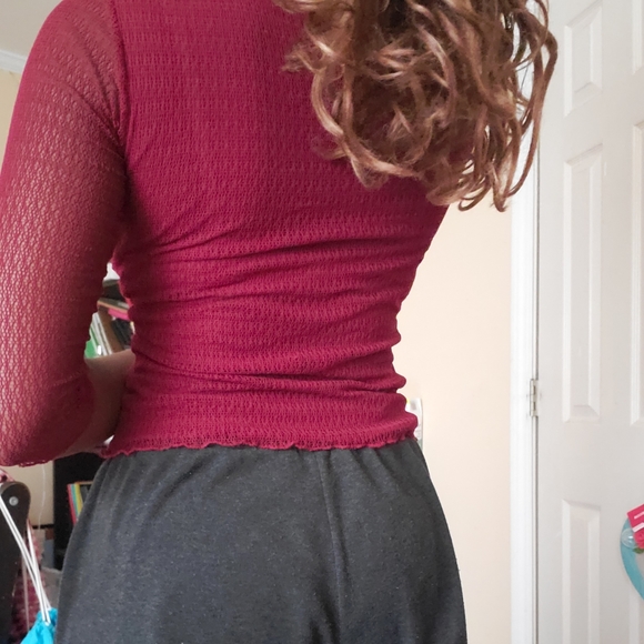 Vintage Ann Ferriday Maroon Pull Over Lace / Mesh / Stretch / Fairy Blouse - Picture 10 of 10